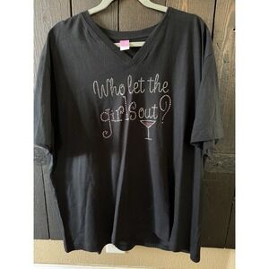 Women's 100% Cotton T-shirt LAT Short Sleeve V-neck "who Let The Girl's Out?"153